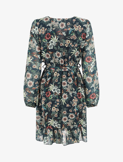 Robe à volants imprimé fleurs baroques - Bleu foncé - 2