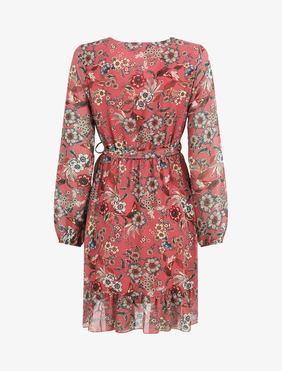 Robe à volants imprimé fleurs baroques - Vieux rose - 2