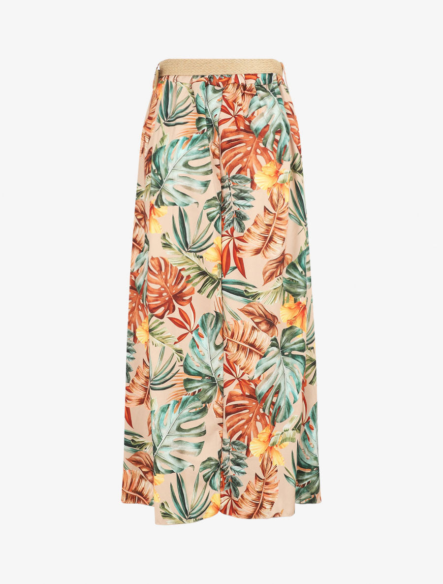 Jupe longue à imprimé tropical - Beige - 2
