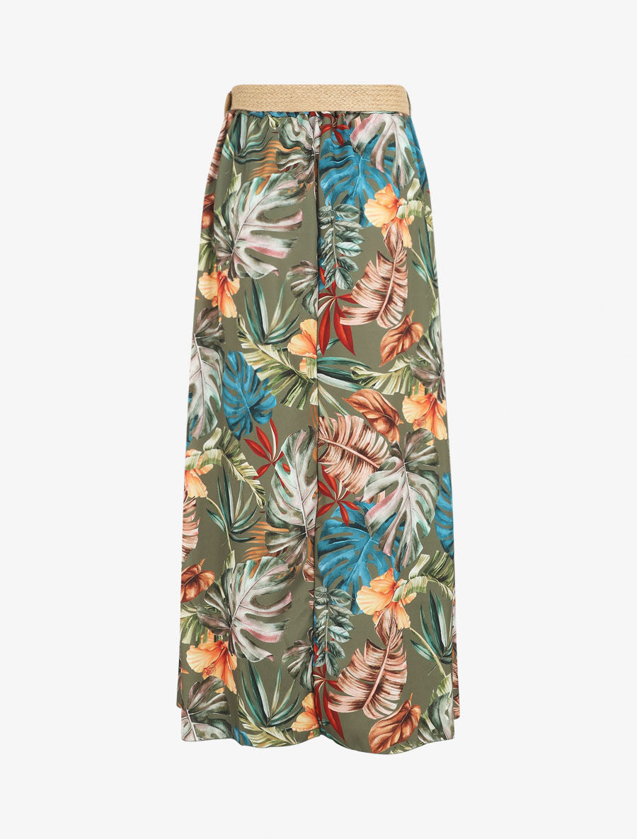 Jupe longue à imprimé tropical - Kaki - 2