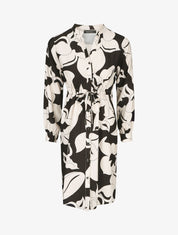 Robe chemise à taille élastiquée imprimé grandes fleurs - Noir - 1
