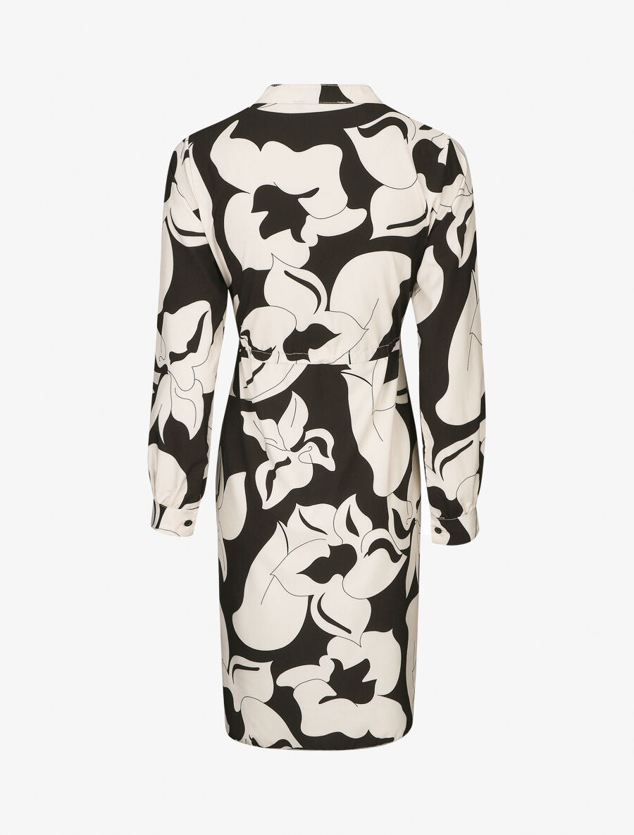 Robe chemise à taille élastiquée imprimé grandes fleurs - Noir - 2