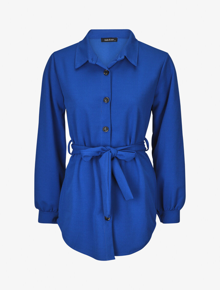 Chemise unie et liens à nouer - Bleu roi - 1