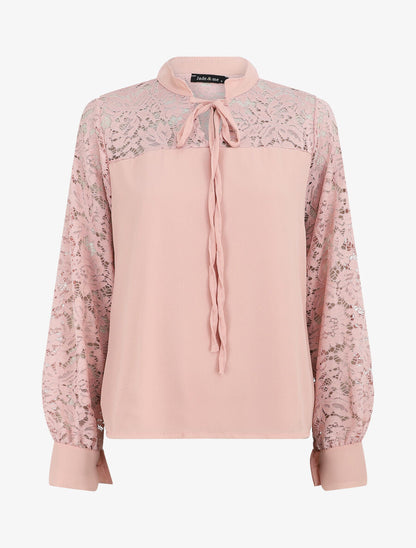 Blouse à manches longues ajourées en dentelle - Vieux rose - 1