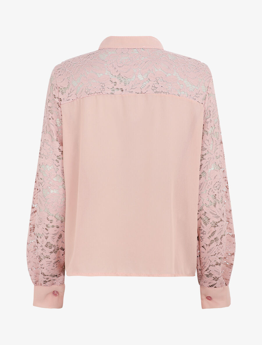 Blouse à manches longues ajourées en dentelle - Vieux rose - 2