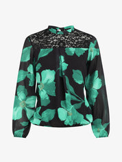 Blouse en voile imprimé grandes fleurs - Noir - 5