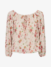 Blouse imprimé fleuri à manches transparentes - Beige - 4