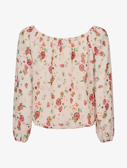 Blouse imprimé fleuri à manches transparentes - Beige - 2