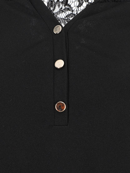 Blouse unie à dentelle - Noir - 3