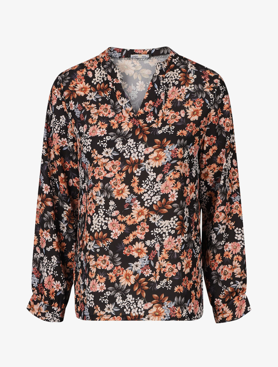 Blouse fluide imprimé floral - Noir - 1