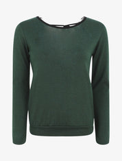 Pull droit à dos en dentelle - Vert bouteille - 1