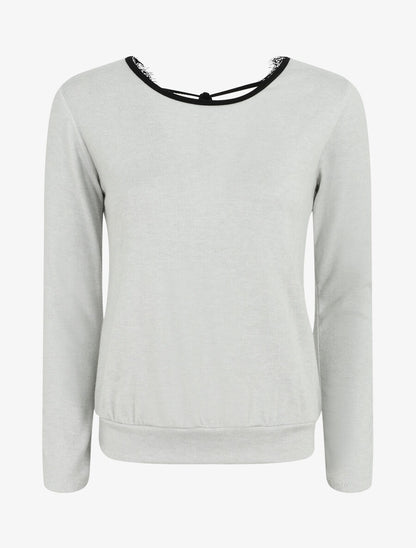 Pull droit à dos en dentelle - Gris clair - 1