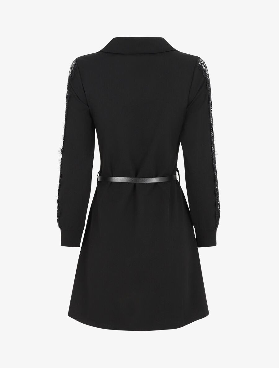 Robe chemise à manches dentelle - Noir - 2