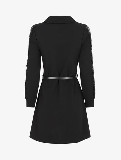 Robe chemise à manches dentelle - Noir - 2