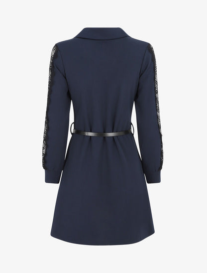 Robe chemise à manches dentelle - Marine - 2
