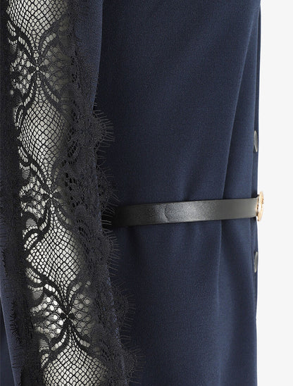 Robe chemise à manches dentelle - Marine - 3