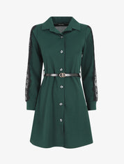 Robe chemise à manches dentelle - Vert foncé - 5