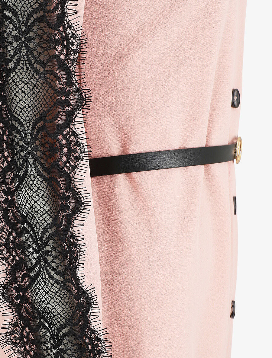 Robe chemise à manches dentelle - Rose - 3