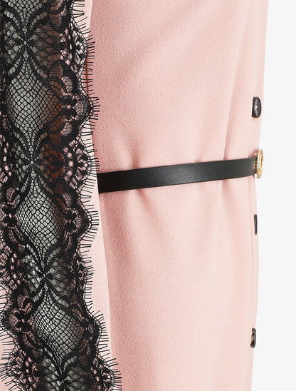 Robe chemise à manches dentelle - Rose - 3