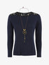 Pull uni à épaules dentelle - Marine - 1