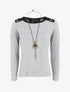 Pull uni à épaules dentelle - Gris - 5
