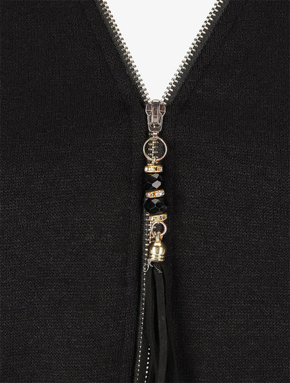 Pull à manches retroussables et dentelle - Noir - 3