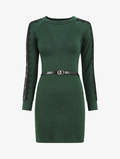 Robe pull courte à manches dentelle - Vert - 5
