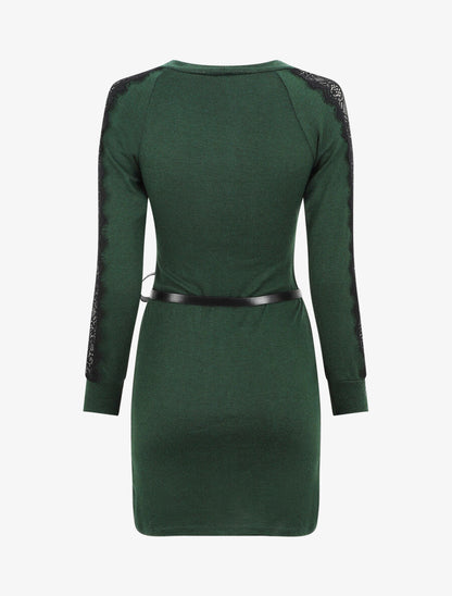 Robe pull courte à manches dentelle - Vert - 2