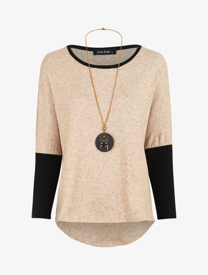 Pull chauve-souris à bas asymétrique - Camel - 1