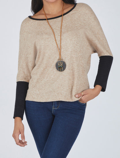Pull chauve-souris à bas asymétrique - Camel - 4