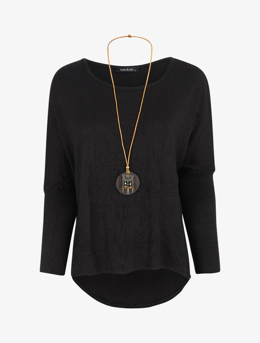 Pull chauve-souris à bas asymétrique - Noir - 4
