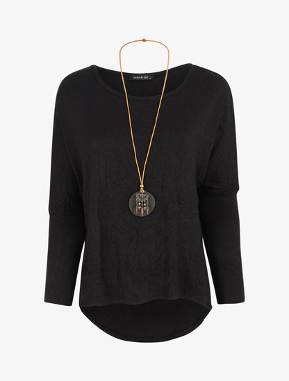 Pull chauve-souris à bas asymétrique - Noir - 4