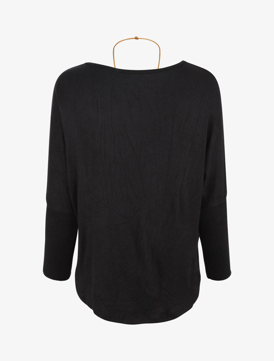 Pull chauve-souris à bas asymétrique - Noir - 2