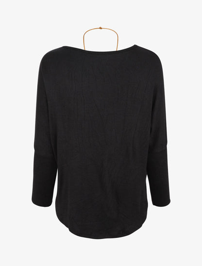 Pull chauve-souris à bas asymétrique - Noir - 2