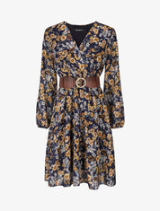 Robe fleuri col cache-coeur - Marine - 5