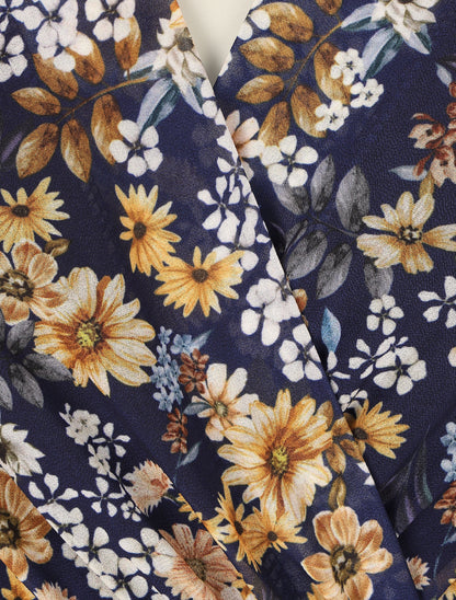 Robe fleuri col cache-coeur - Marine - 3