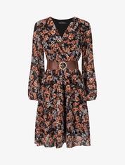 Robe fleuri col cache-coeur - Noir - 5