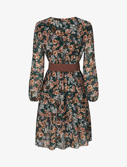 Robe fleuri col cache-coeur - Vert - 2