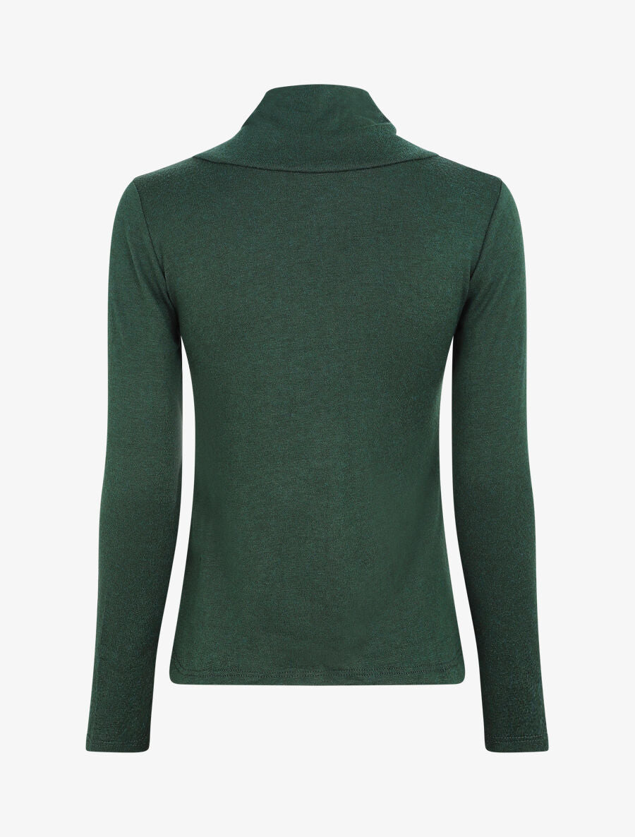 Pull fin à col montant et boutons décoratifs - Vert sapin - 2