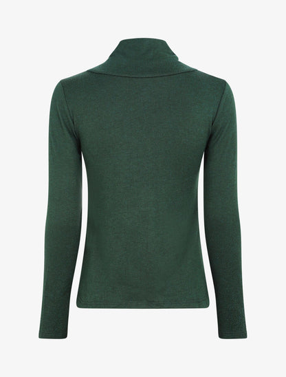 Pull fin à col montant et boutons décoratifs - Vert sapin - 2