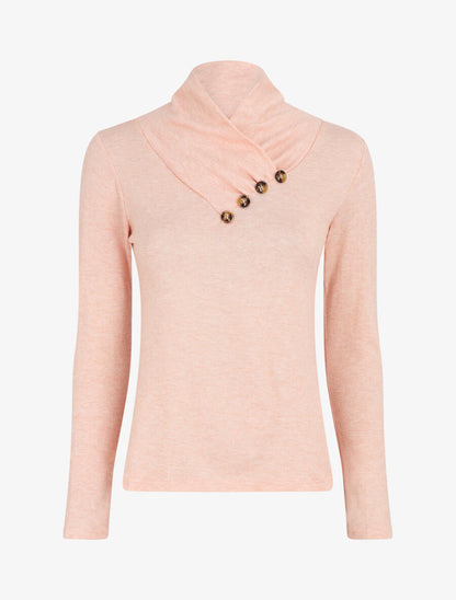 Pull fin à col montant et boutons décoratifs - Rose saumon - 5