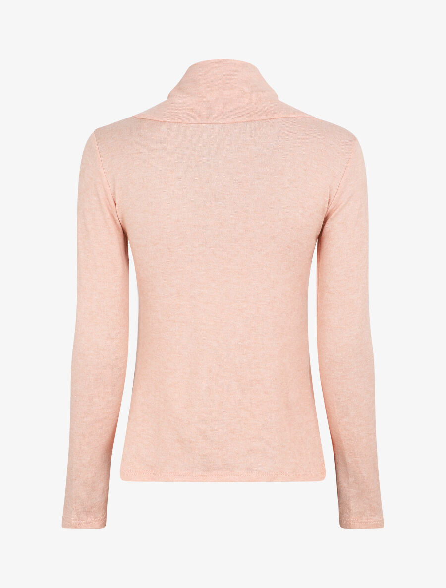 Pull fin à col montant et boutons décoratifs - Rose saumon - 2