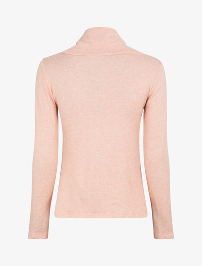 Pull fin à col montant et boutons décoratifs - Rose saumon - 2