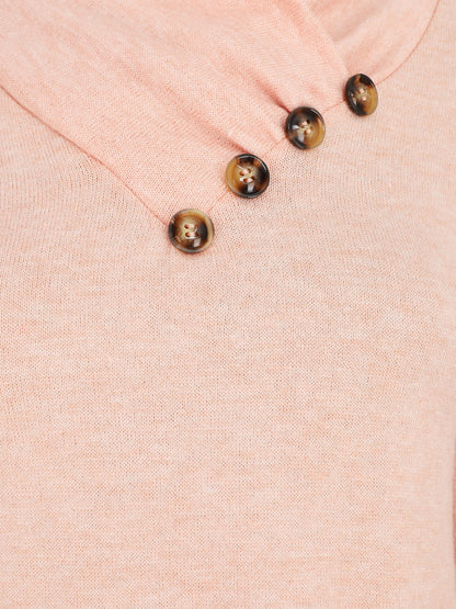 Pull fin à col montant et boutons décoratifs - Rose saumon - 3