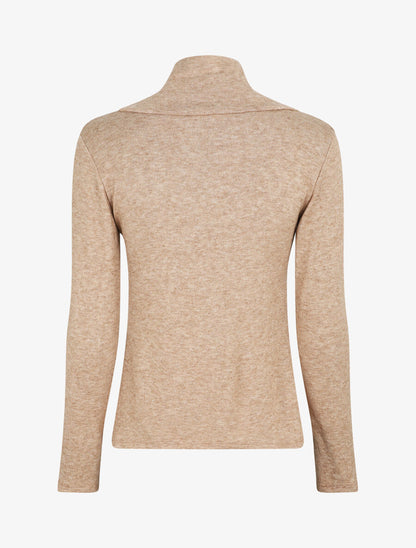 Pull fin à col montant et boutons décoratifs - Beige - 2