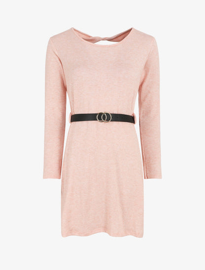 Robe pull courte à dos ajouré - Rose - 4