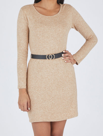 Robe pull courte à dos ajouré - Camel - 4