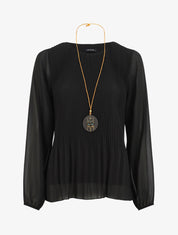 Blouse plissée à manches longues - Noir - 1