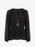 Blouse plissée à manches longues - Noir - 1