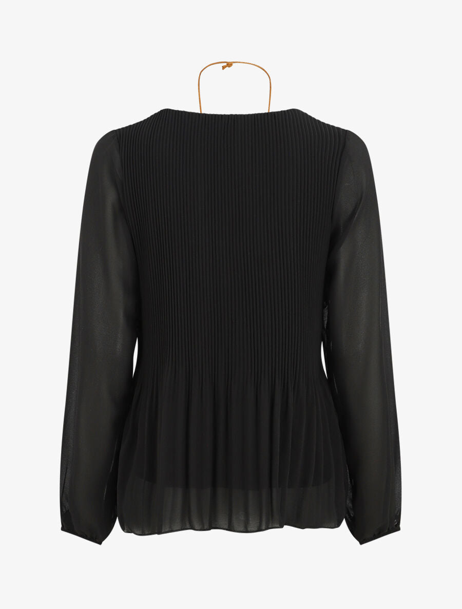 Blouse plissée à manches longues - Noir - 2